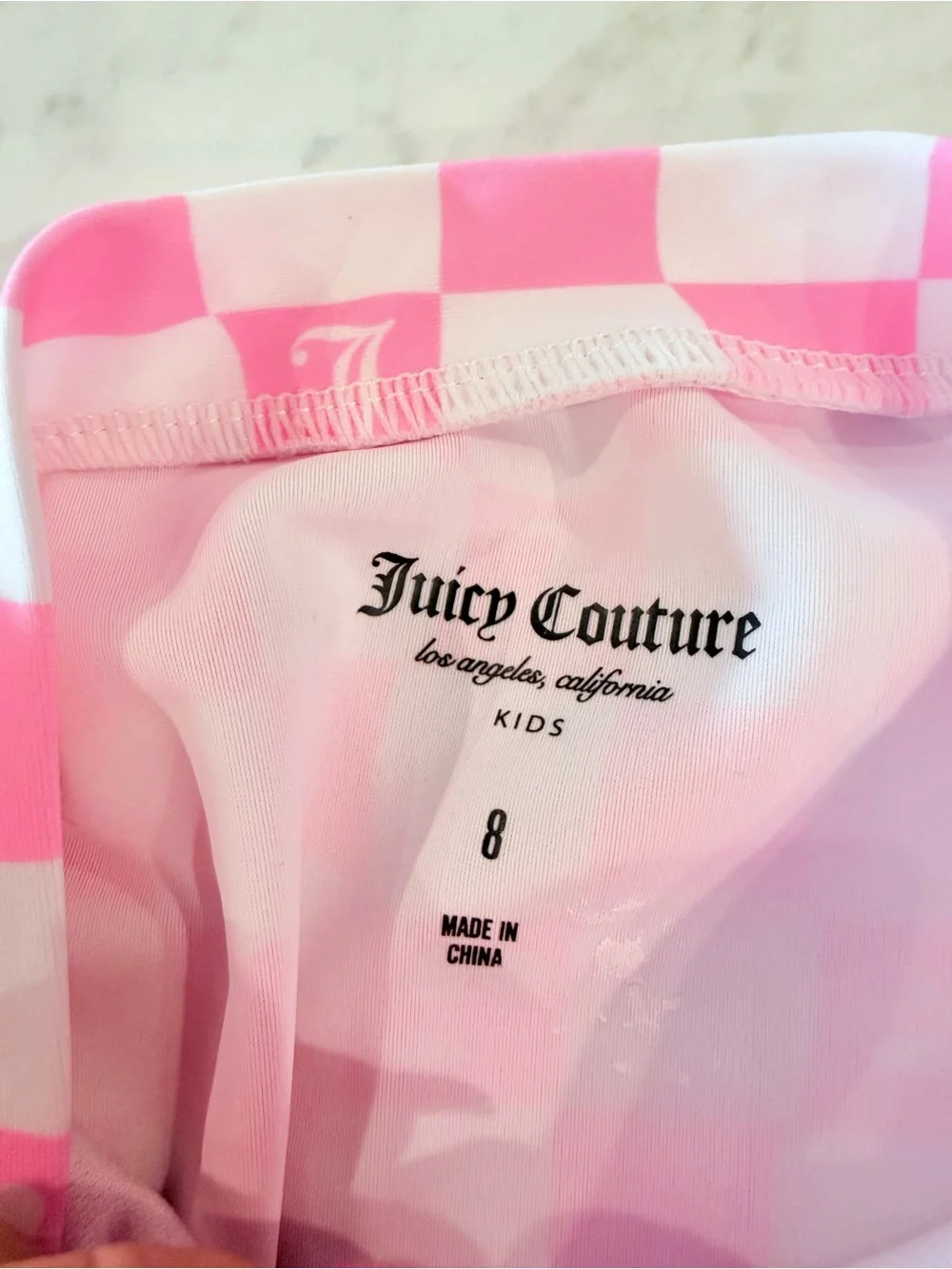 Juicy Couture Pink & White Checkered Long-Sleeve Rashguard